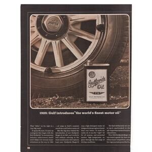 Gulf Oil Advertisement Vintage 1960s Automobile Car Petroliana Gulfpride 1928